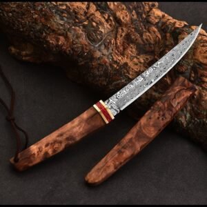 Double Dragon Damascus Taschenmesser mit Holzgriff